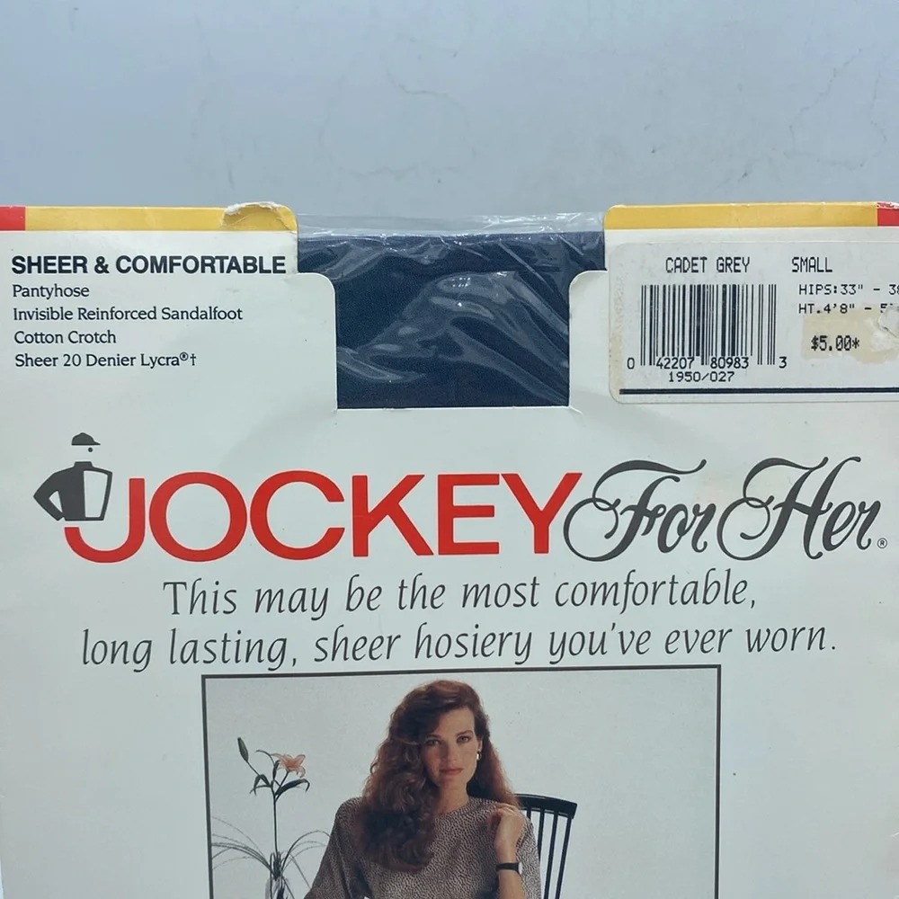 VTG 1991 Jockey for Her sheer pantyhose reinforced sandal foot cadet grey sz S